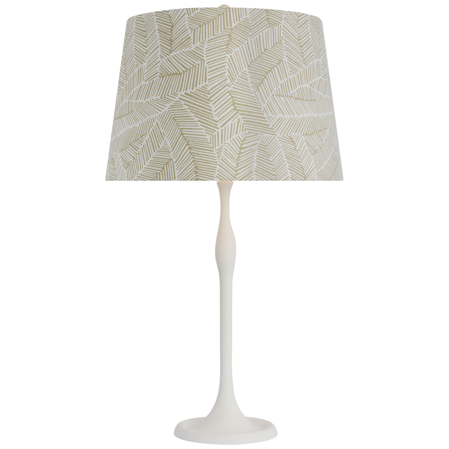 Romero Medium Table Lamp | Plaster White | Schumacher 16" Taupe Abstract Leaf Empire Shade