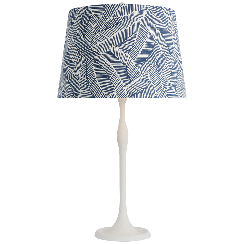 Romero Medium Table Lamp | Plaster White | Schumacher 16" Navy Abstract Leaf Empire Shade