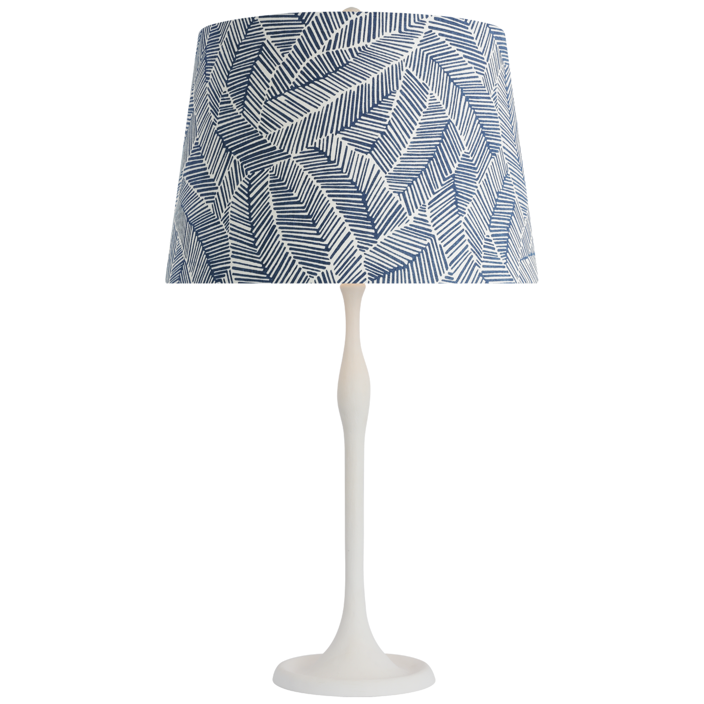 Romero Medium Table Lamp | Plaster White | Schumacher 16" Navy Abstract Leaf Empire Shade