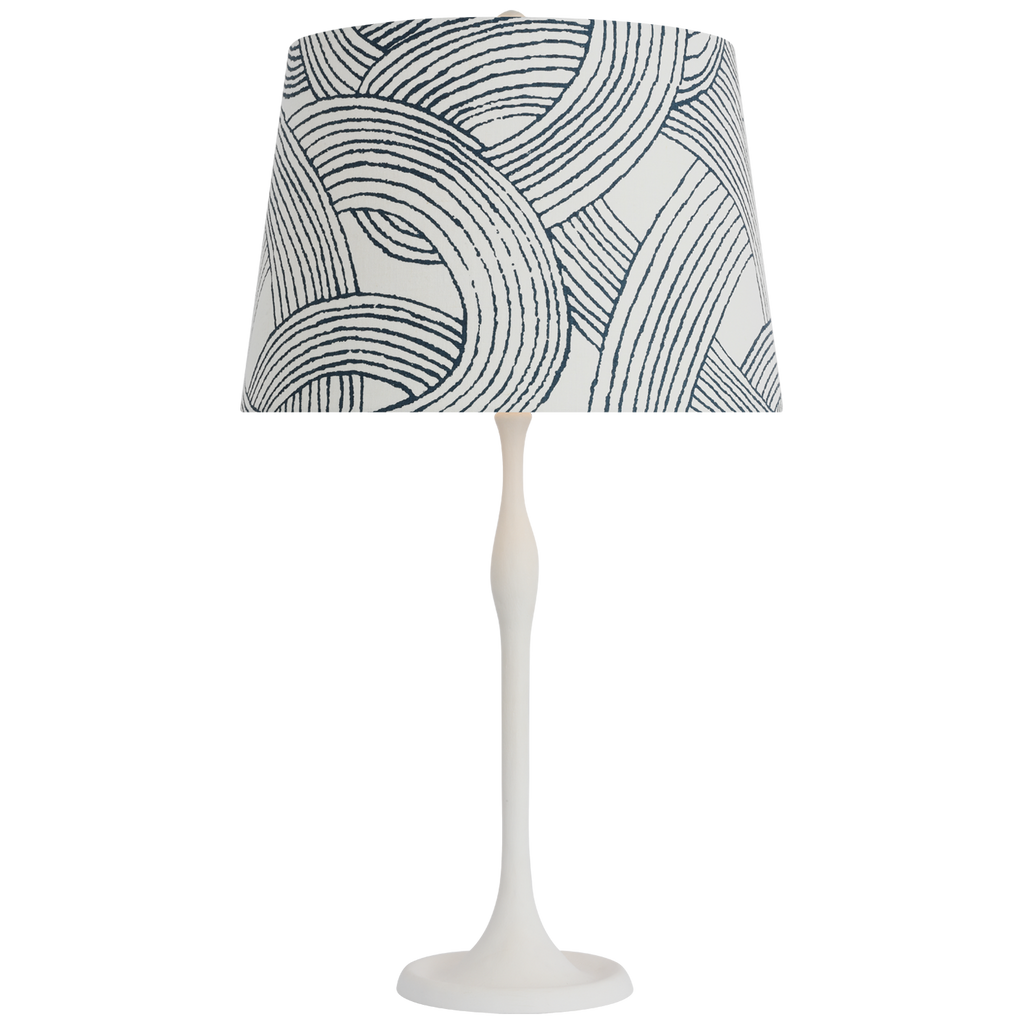 Romero Medium Table Lamp | Plaster White | Schumacher 16" Blue Freeform Empire Shade
