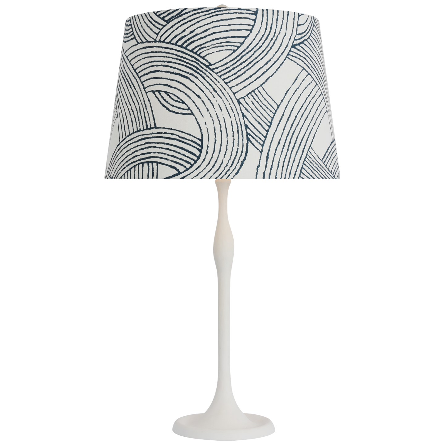 Romero Medium Table Lamp | Plaster White | Schumacher 16" Blue Freeform Empire Shade