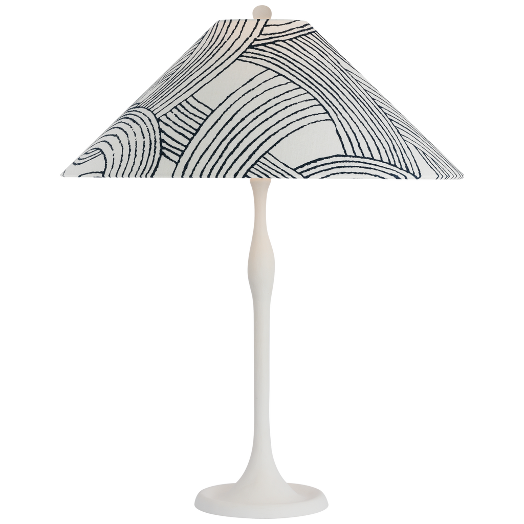 Romero Medium Table Lamp | Plaster White | Schumacher 19" Blue Freeform Flare Shade