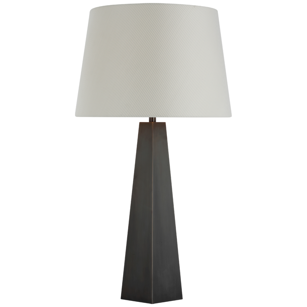 Zoran Medium Table Lamp | Bronze | Schumacher 16" Blue Charee Stripe Empire Shade
