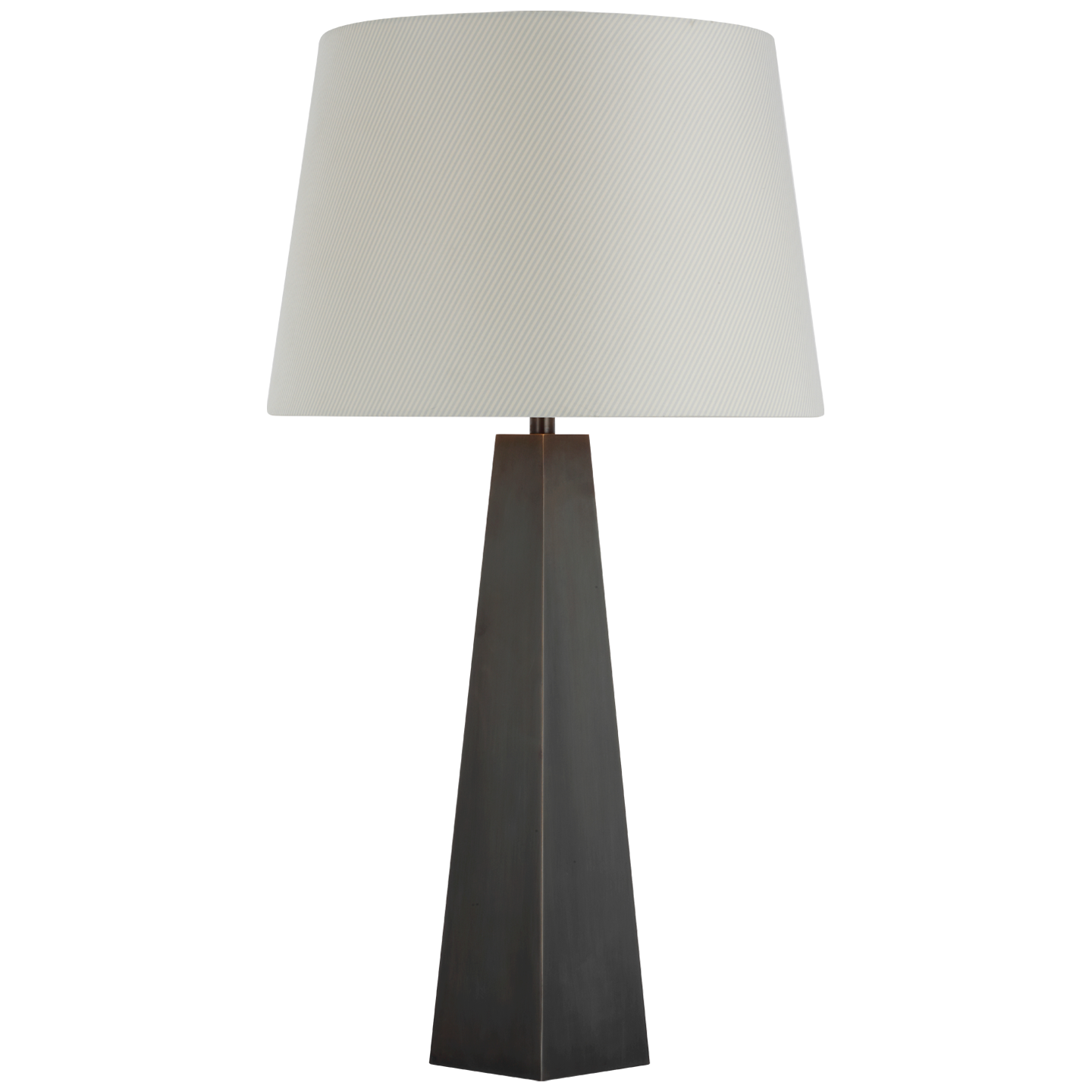 Zoran Medium Table Lamp | Bronze | Schumacher 16" Blue Charee Stripe Empire Shade