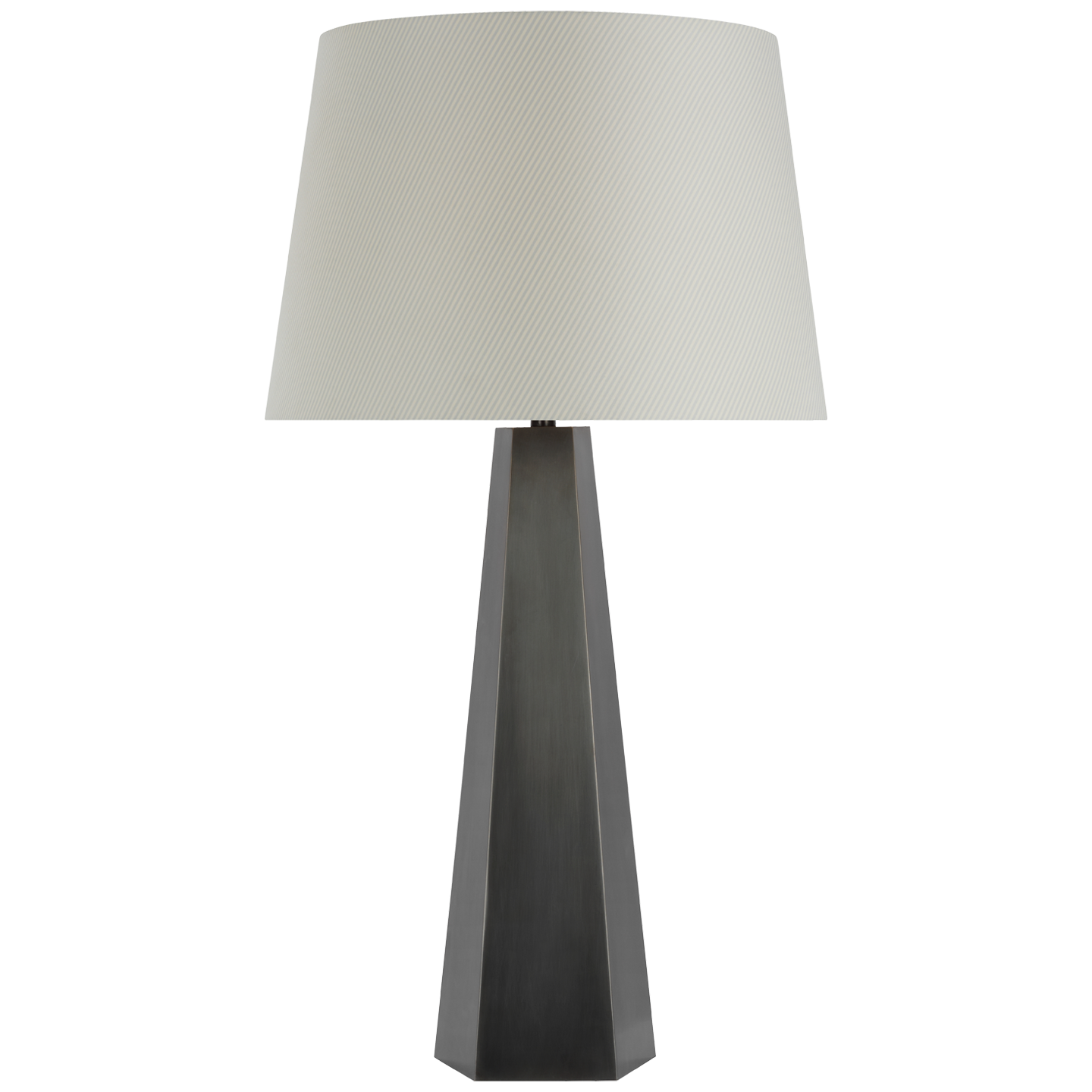 Zoran Medium Table Lamp | Bronze | Schumacher 16" Blue Charee Stripe Empire Shade