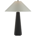Zoran Medium Table Lamp | Bronze | Schumacher 21" Blue Charee Stripe Flare Shade