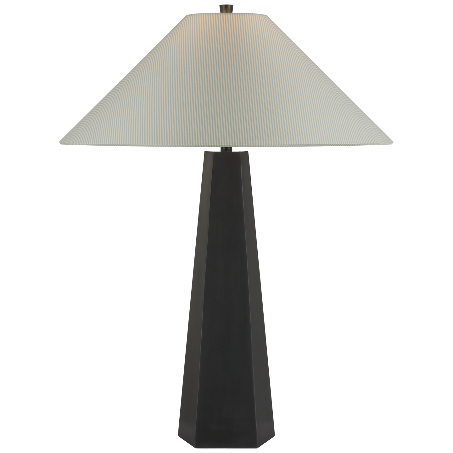 Zoran Medium Table Lamp | Bronze | Schumacher 21" Blue Charee Stripe Flare Shade