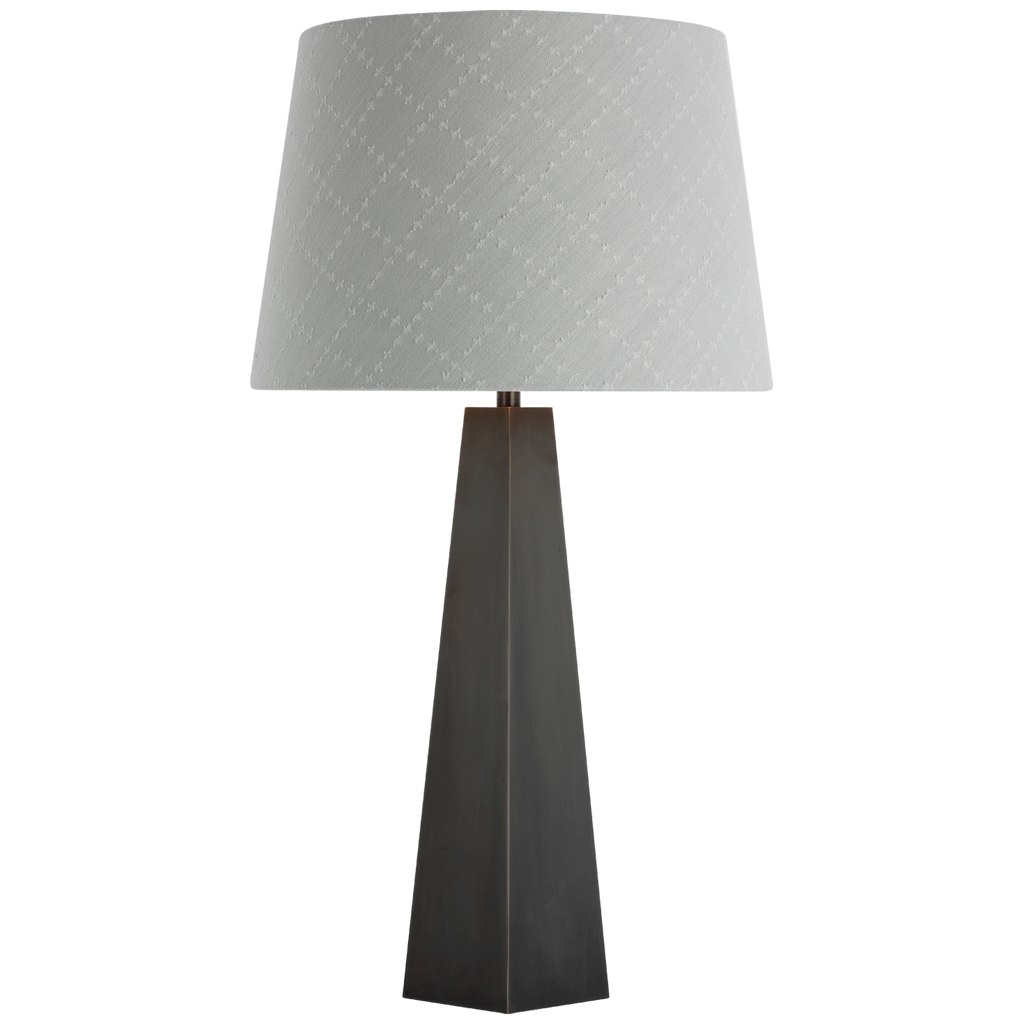 Zoran Medium Table Lamp | Bronze | Schumacher 16" Sky Elin Check Empire Shade