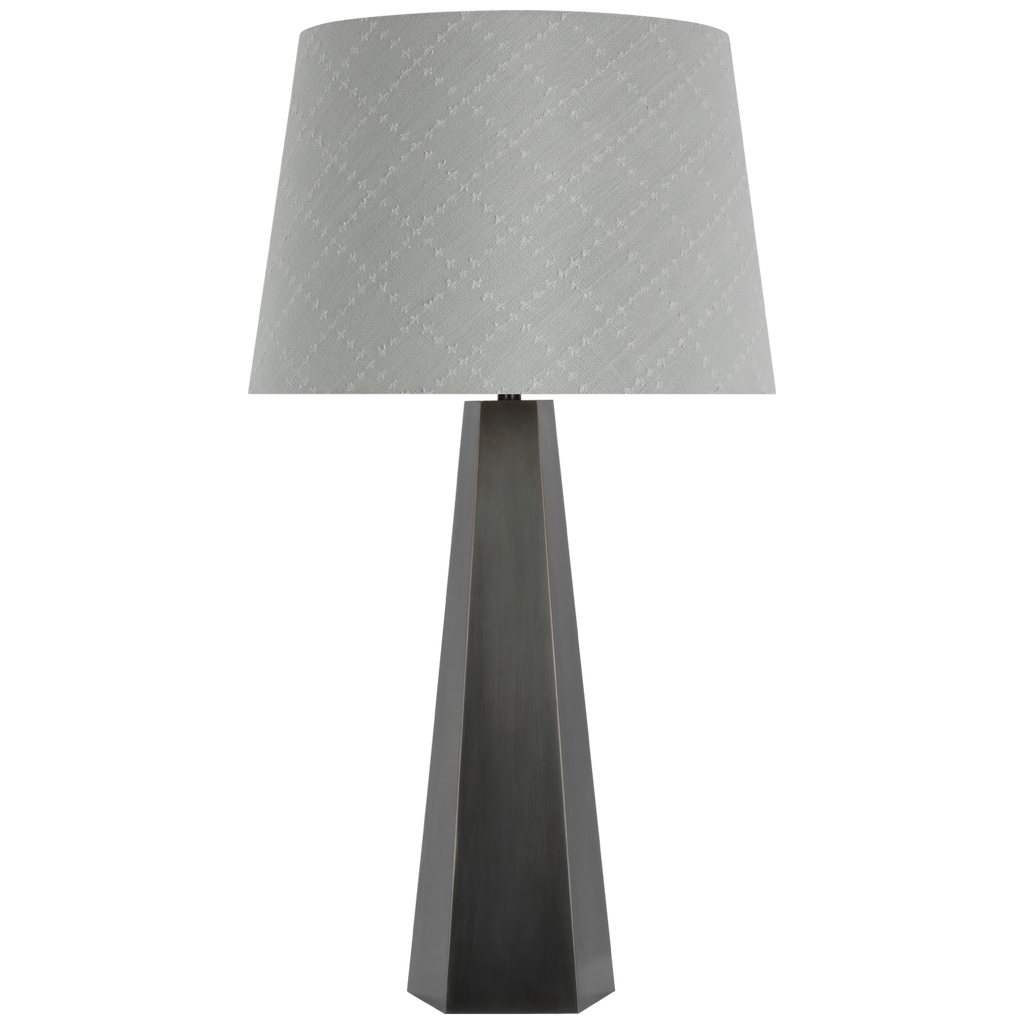Zoran Medium Table Lamp | Bronze | Schumacher 16" Sky Elin Check Empire Shade