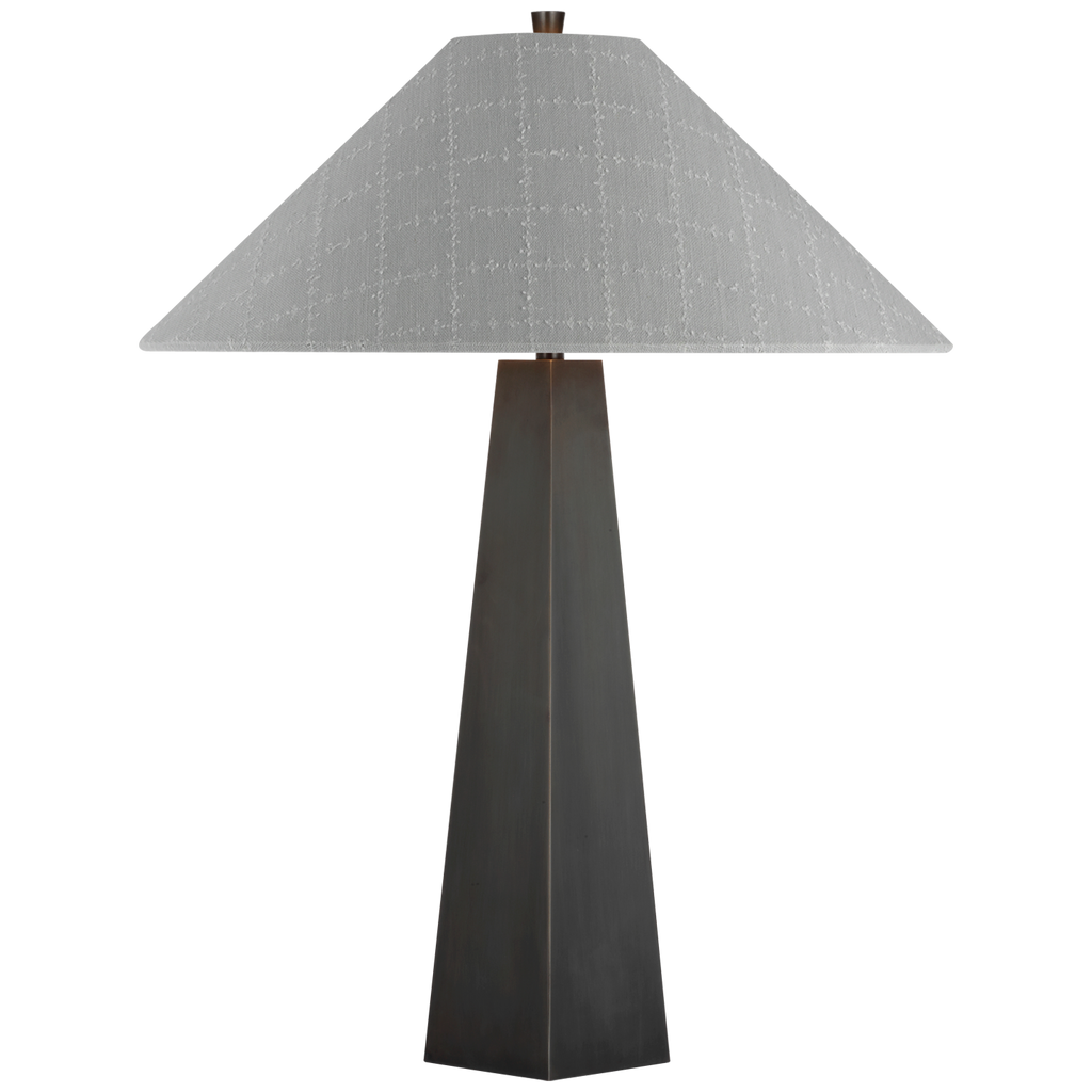 Zoran Medium Table Lamp | Bronze | Schumacher 21" Sky Elin Check Flare Shade