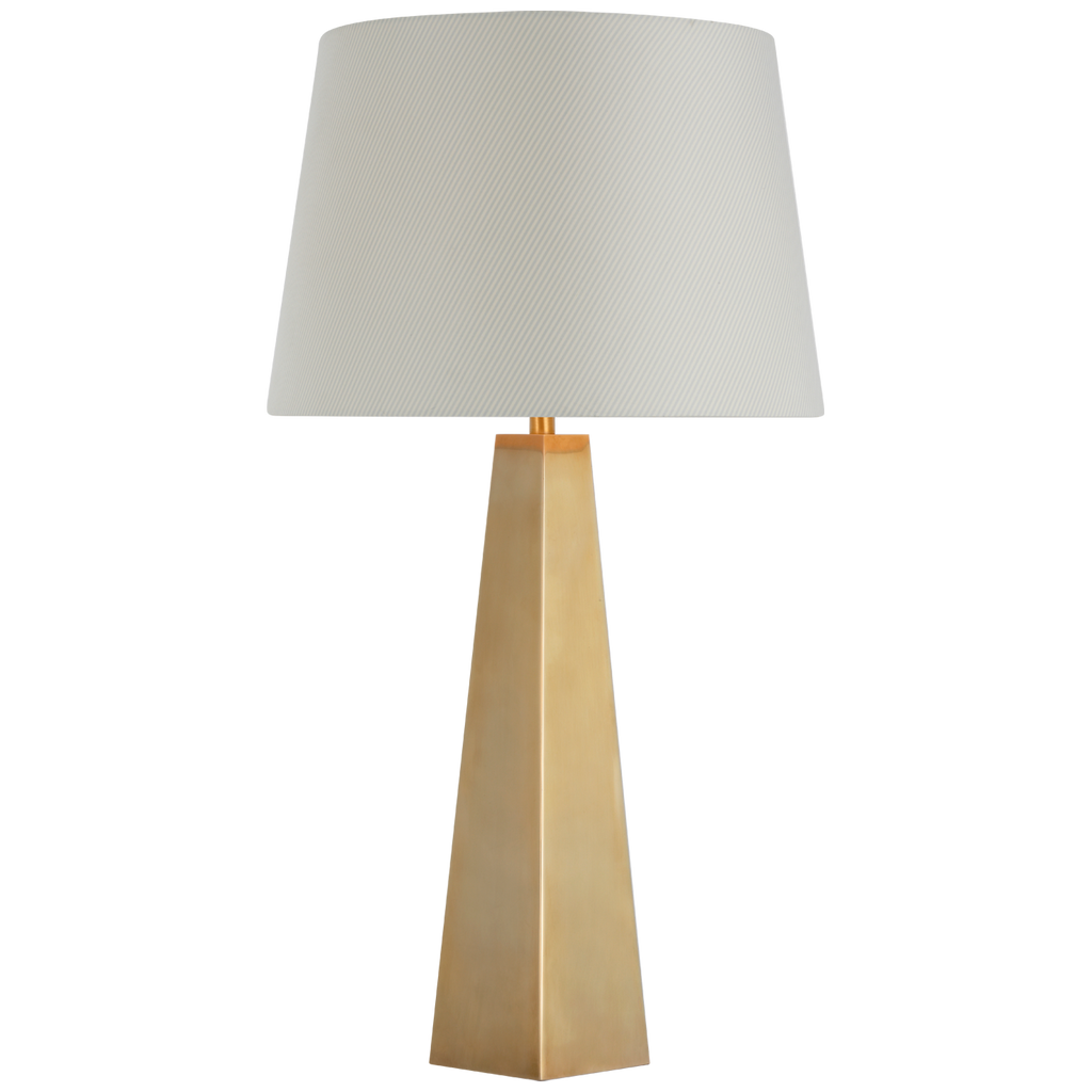 Zoran Medium Table Lamp | Hand-Rubbed Antique Brass | Schumacher 16" Blue Charee Stripe Empire Shade