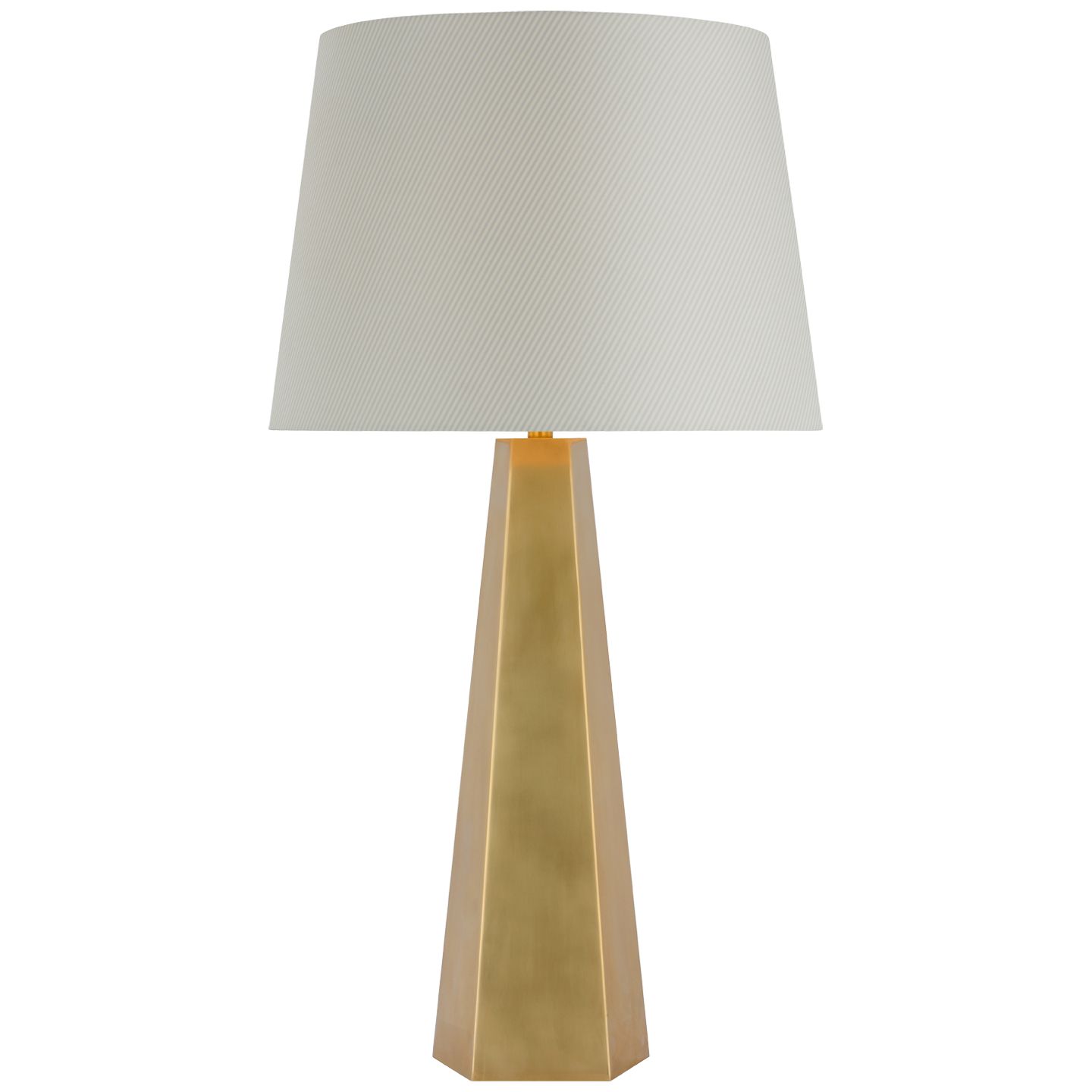 Zoran Medium Table Lamp | Hand-Rubbed Antique Brass | Schumacher 16" Blue Charee Stripe Empire Shade