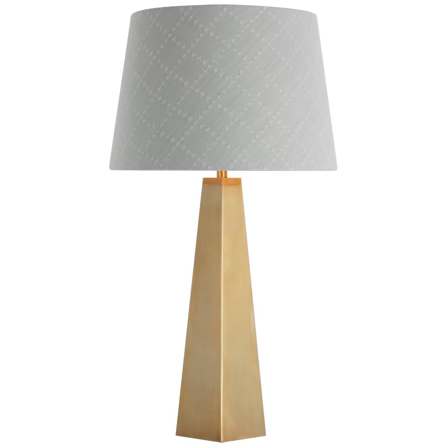 Zoran Medium Table Lamp | Hand-Rubbed Antique Brass | Schumacher 16" Sky Elin Check Empire Shade