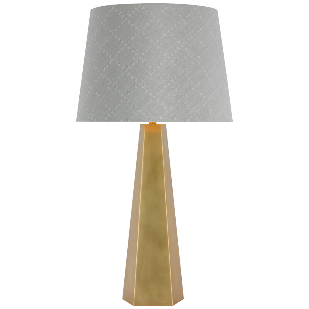 Zoran Medium Table Lamp | Hand-Rubbed Antique Brass | Schumacher 16" Sky Elin Check Empire Shade