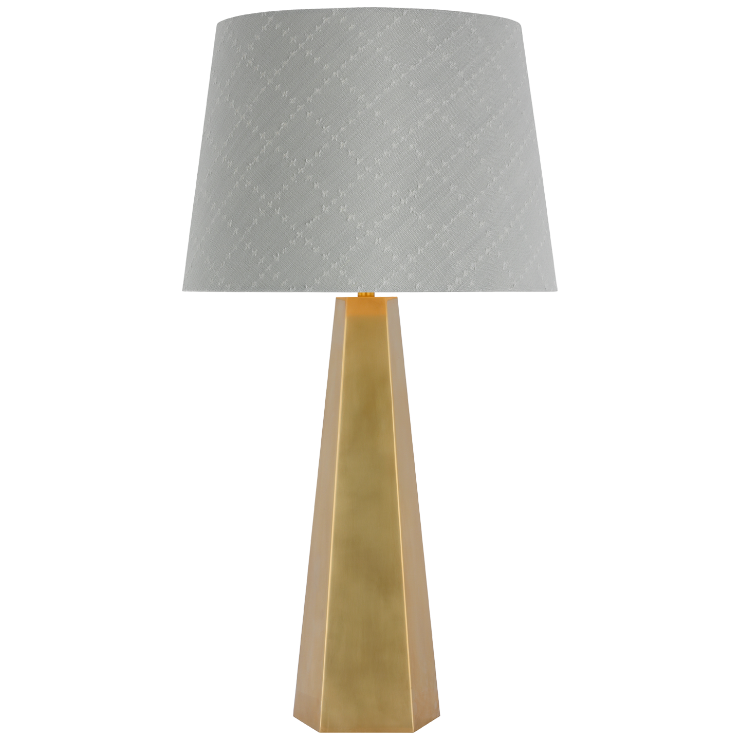 Zoran Medium Table Lamp | Hand-Rubbed Antique Brass | Schumacher 16" Sky Elin Check Empire Shade