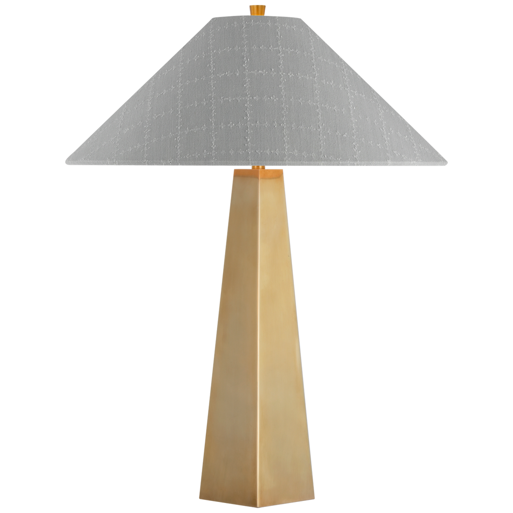 Zoran Medium Table Lamp | Hand-Rubbed Antique Brass | Schumacher 21" Sky Elin Check Flare Shade