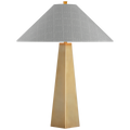 Zoran Medium Table Lamp | Hand-Rubbed Antique Brass | Schumacher 21" Sky Elin Check Flare Shade