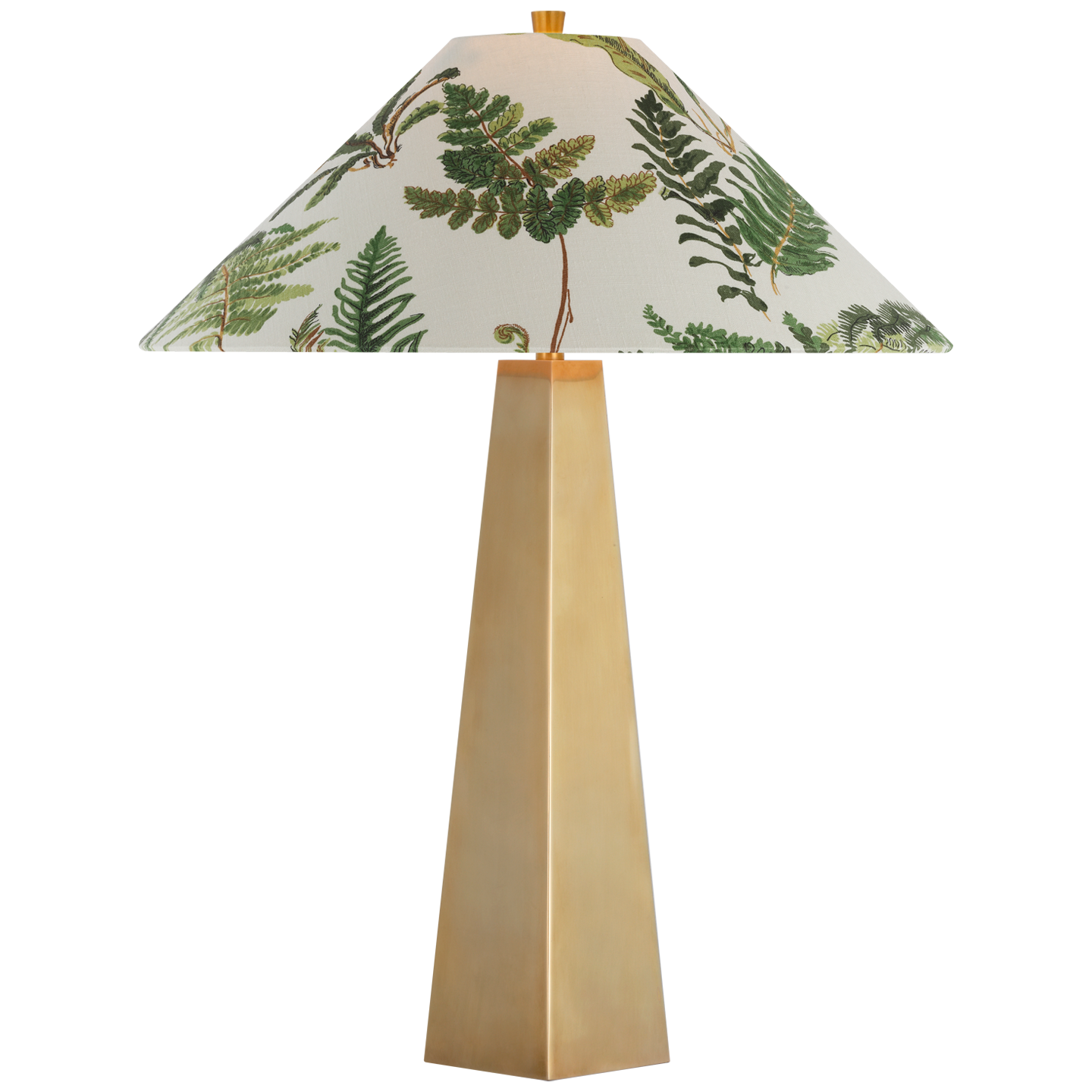 Zoran Medium Table Lamp | Hand-Rubbed Antique Brass | Schumacher 21" Document Les Fougeres Flare Shade