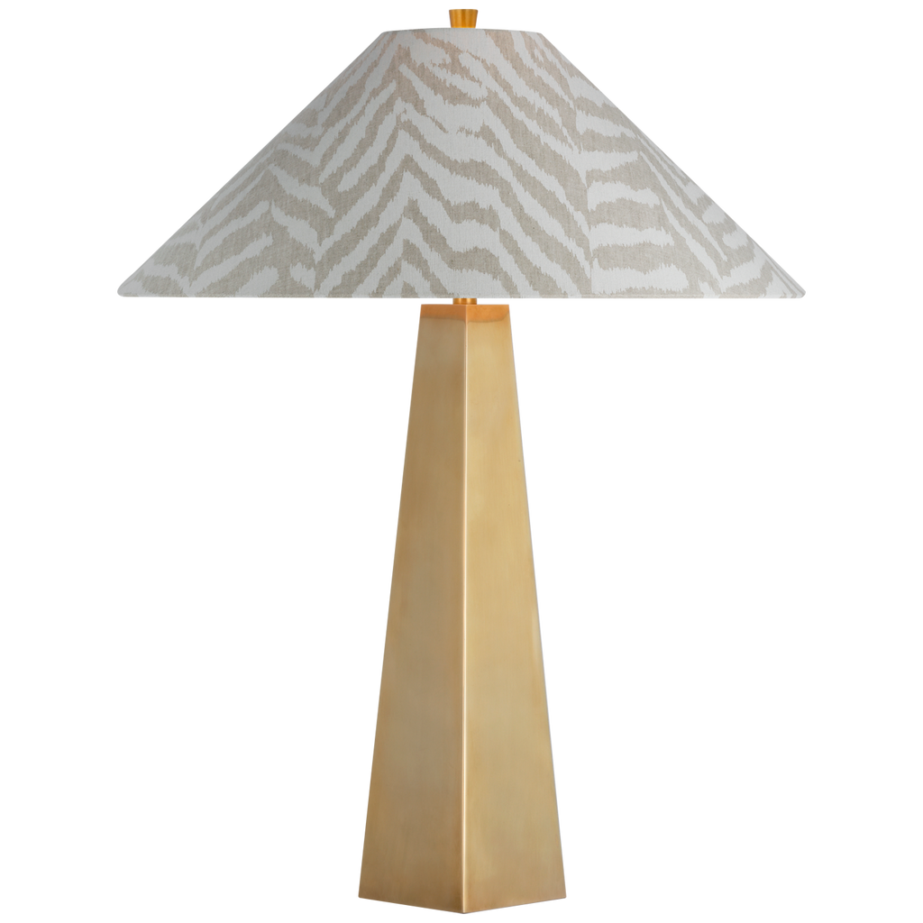 Zoran Medium Table Lamp | Hand-Rubbed Antique Brass | Schumacher Natural Quincy Flare Shade