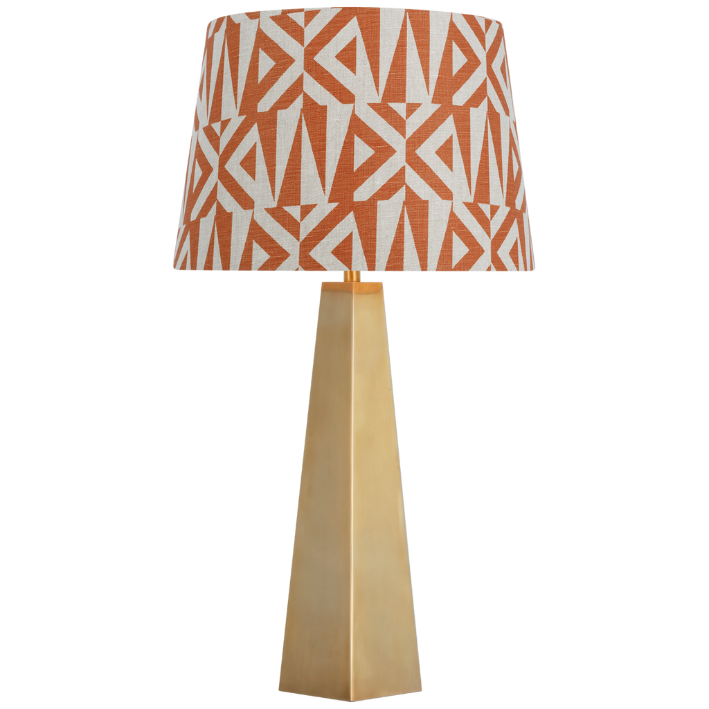 Zoran Medium Table Lamp | Hand-Rubbed Antique Brass | Schumacher 16" Brick Amero Empire Shade