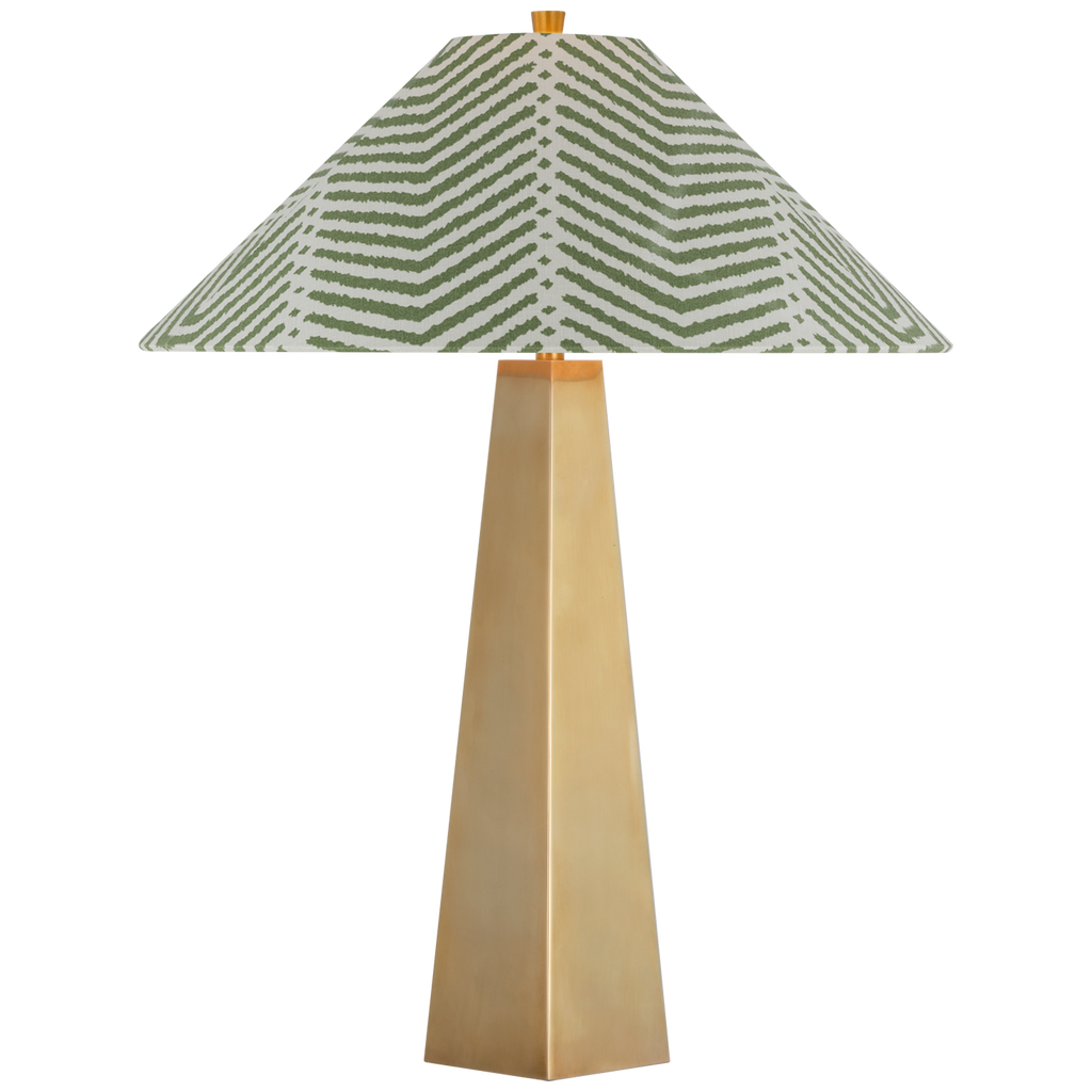 Zoran Medium Table Lamp | Hand-Rubbed Antique Brass | Schumacher 21" Verde La Jolla Flare Shade