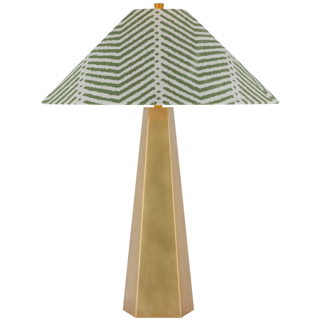 Zoran Medium Table Lamp | Hand-Rubbed Antique Brass | Schumacher 21" Verde La Jolla Flare Shade