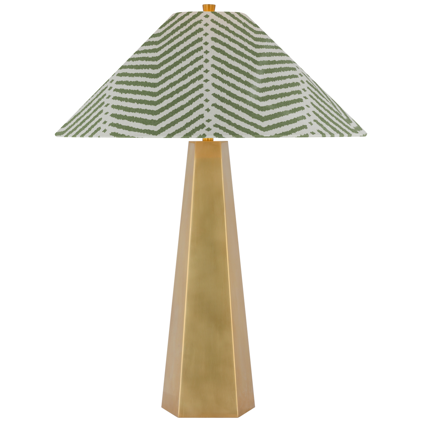 Zoran Medium Table Lamp | Hand-Rubbed Antique Brass | Schumacher 21" Verde La Jolla Flare Shade