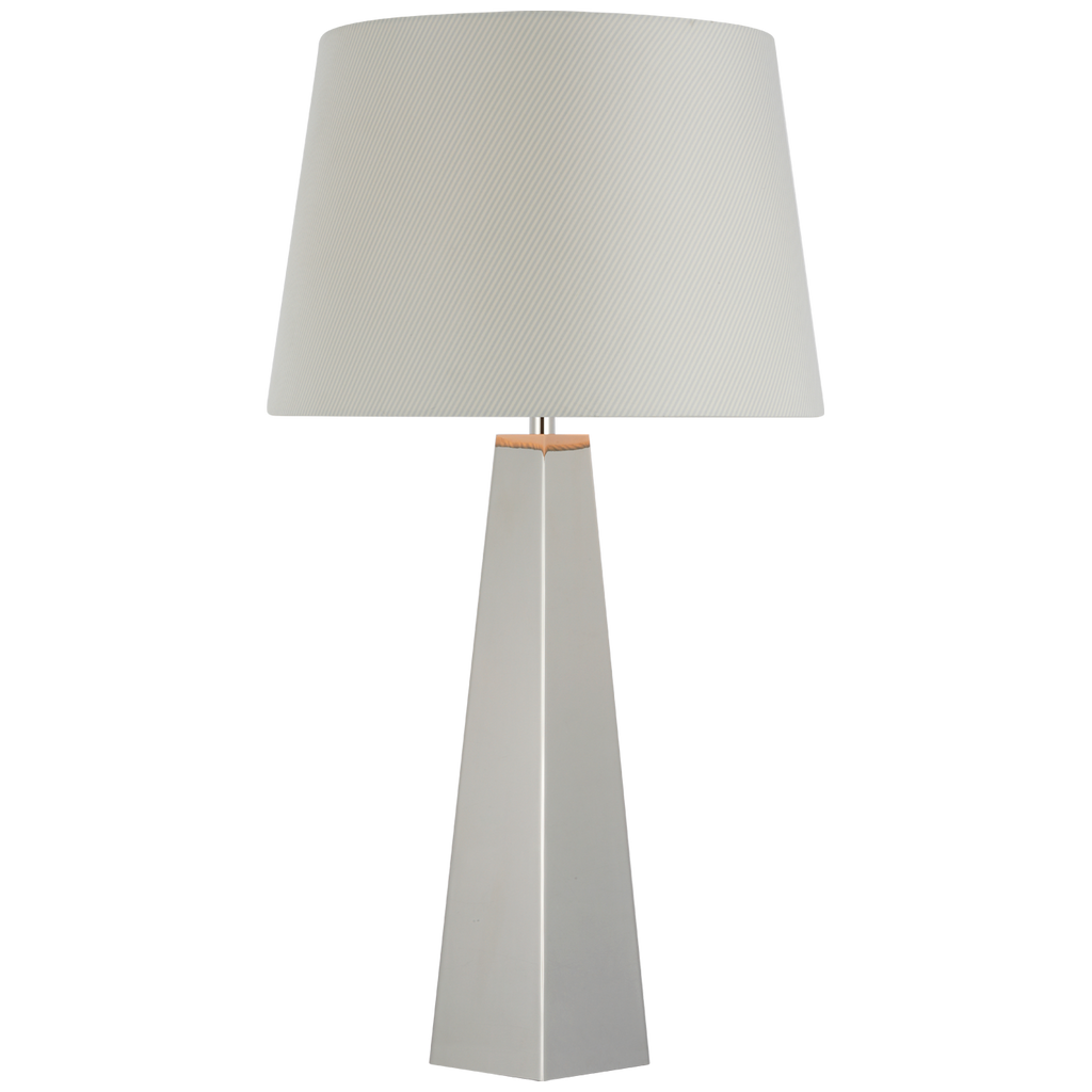 Zoran Medium Table Lamp | Polished Nickel | Schumacher 16" Blue Charee Stripe Empire Shade