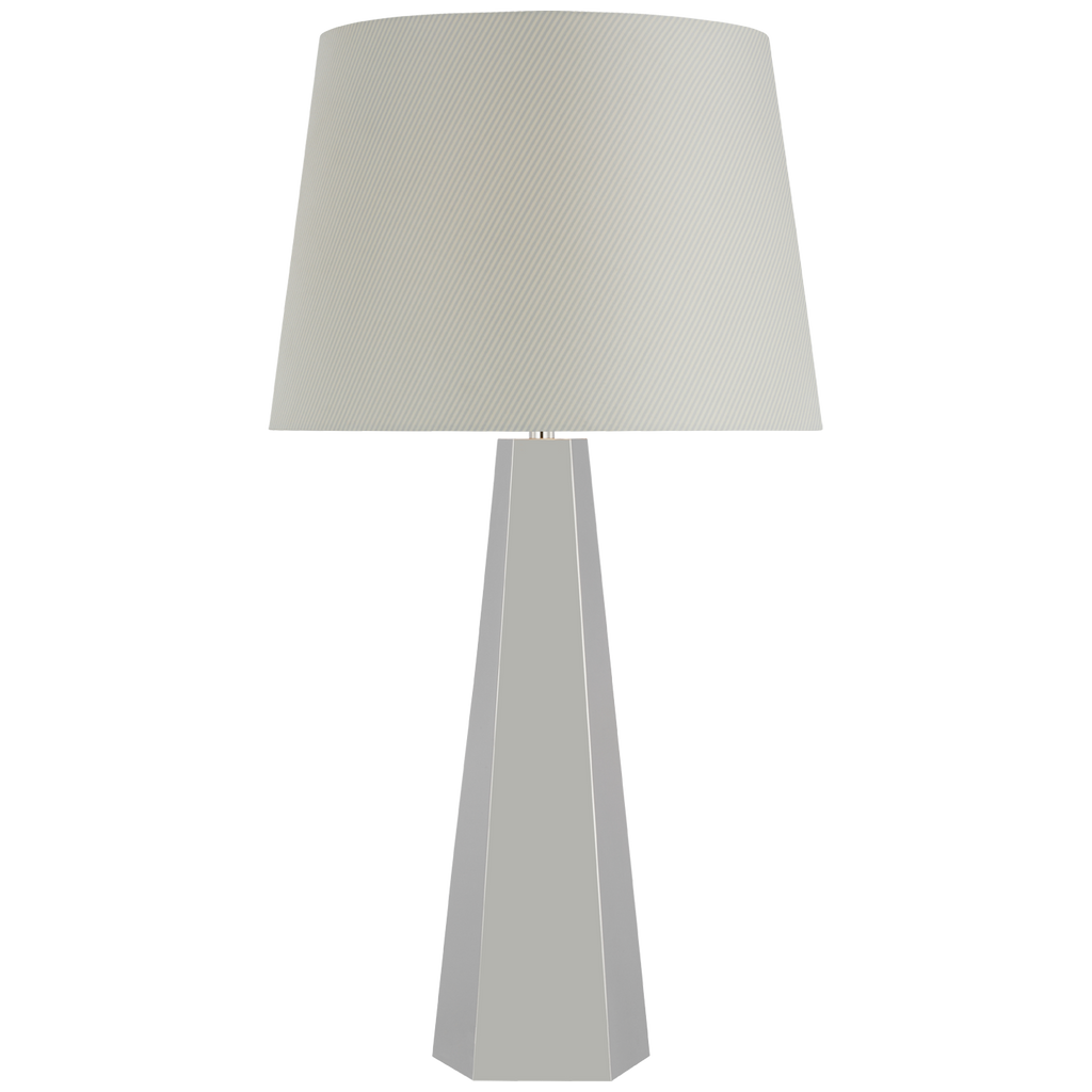 Zoran Medium Table Lamp | Polished Nickel | Schumacher 16" Blue Charee Stripe Empire Shade