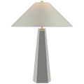 Zoran Medium Table Lamp | Polished Nickel | Schumacher 21" Blue Charee Stripe Flare Shade