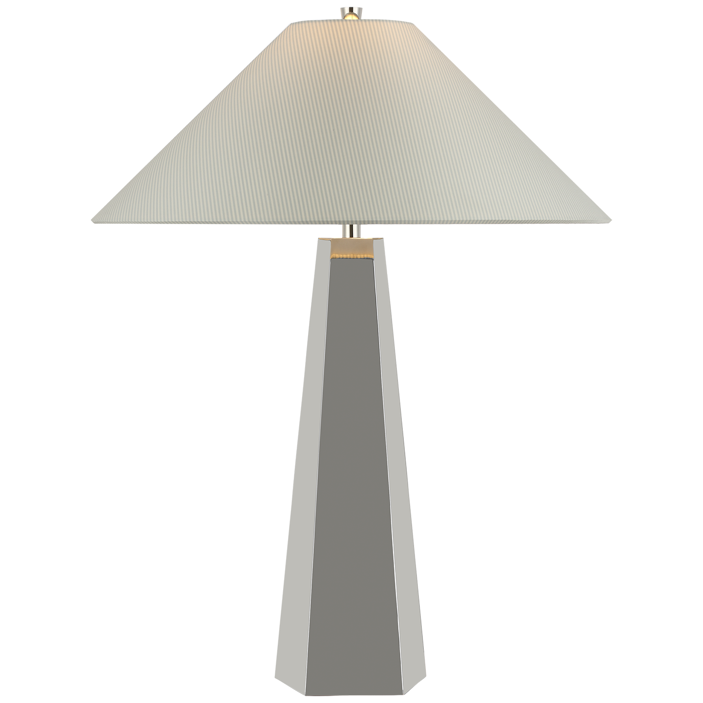 Zoran Medium Table Lamp | Polished Nickel | Schumacher 21" Blue Charee Stripe Flare Shade