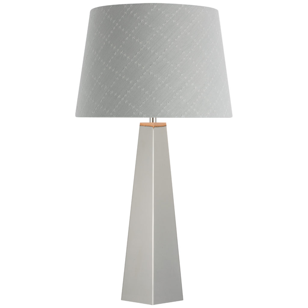Zoran Medium Table Lamp | Polished Nickel | Schumacher 16" Sky Elin Check Empire Shade