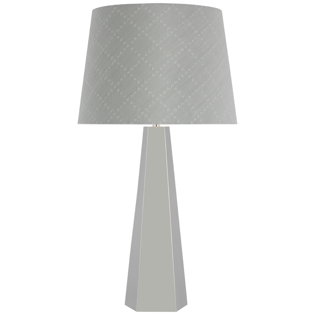 Zoran Medium Table Lamp | Polished Nickel | Schumacher 16" Sky Elin Check Empire Shade