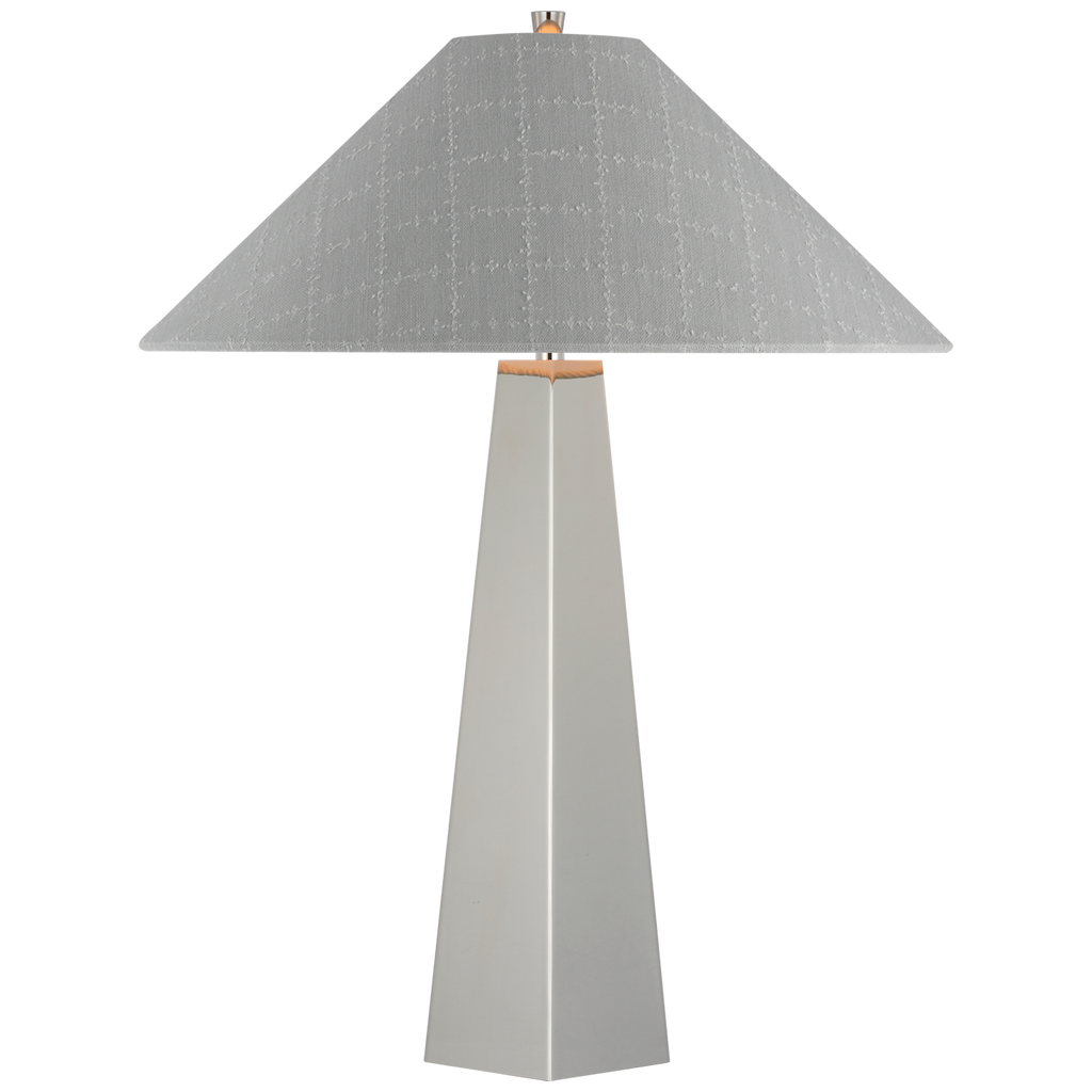 Zoran Medium Table Lamp | Polished Nickel | Schumacher 21" Sky Elin Check Flare Shade