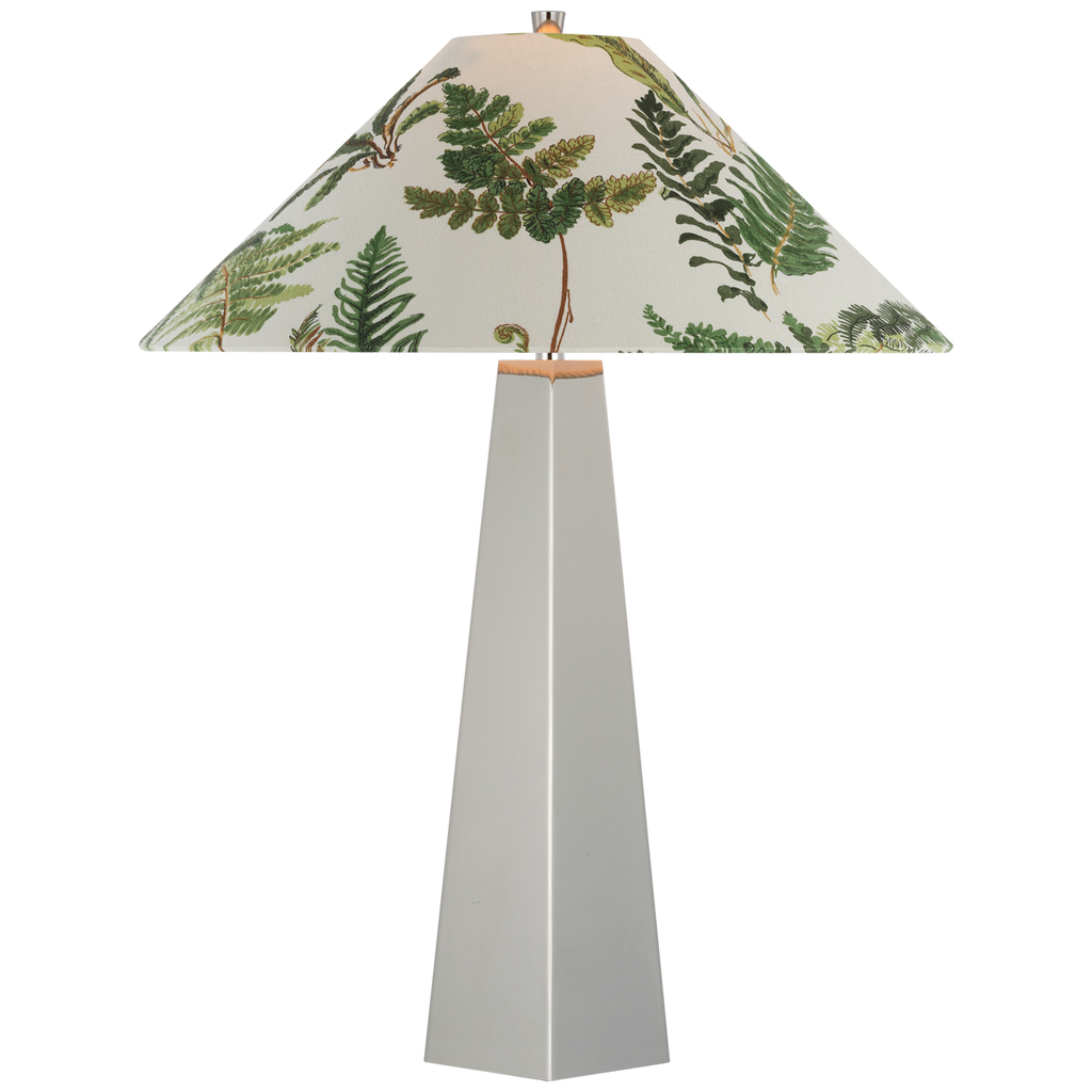 Zoran Medium Table Lamp | Polished Nickel | Schumacher 21" Document Les Fougeres Flare Shade