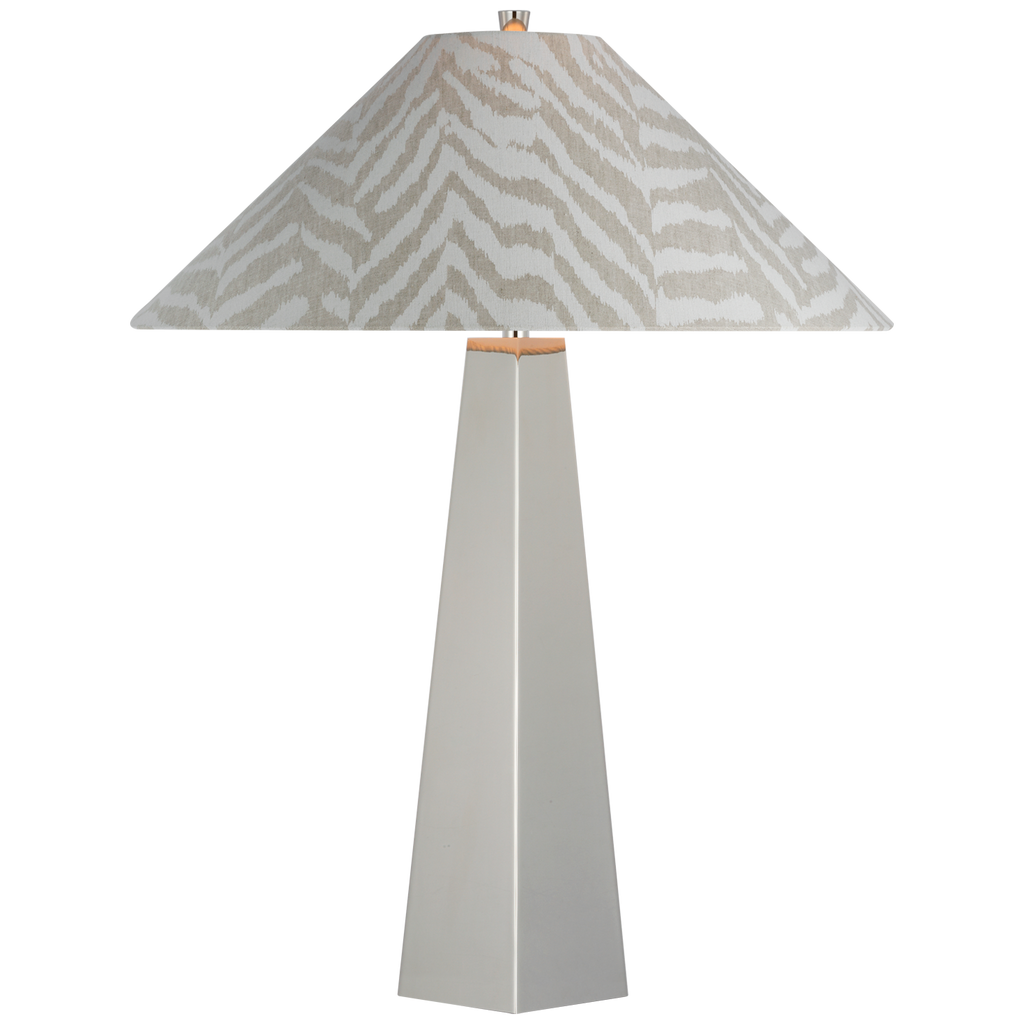 Zoran Medium Table Lamp | Polished Nickel | Schumacher 21" Natural Quincy Flare Shade