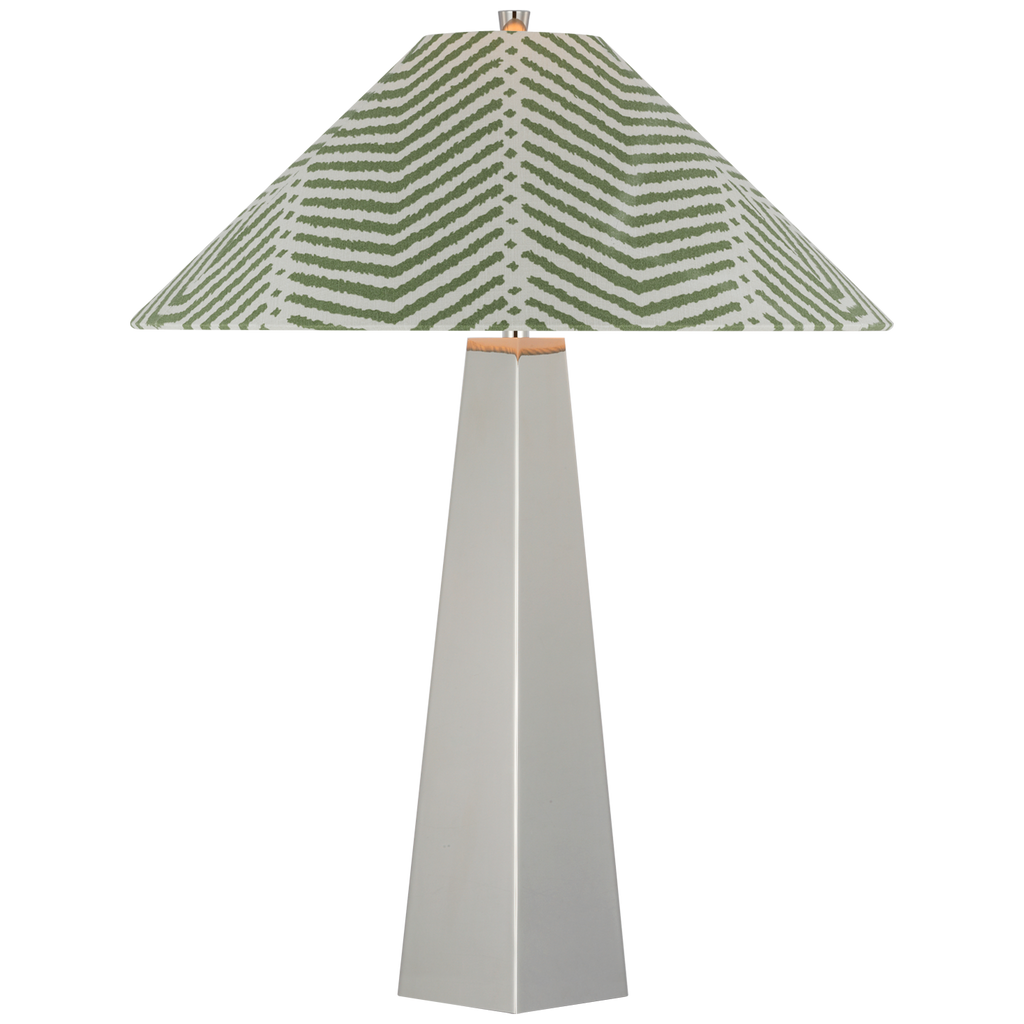 Zoran Medium Table Lamp | Polished Nickel | Schumacher 21" Verde La Jolla Flare Shade