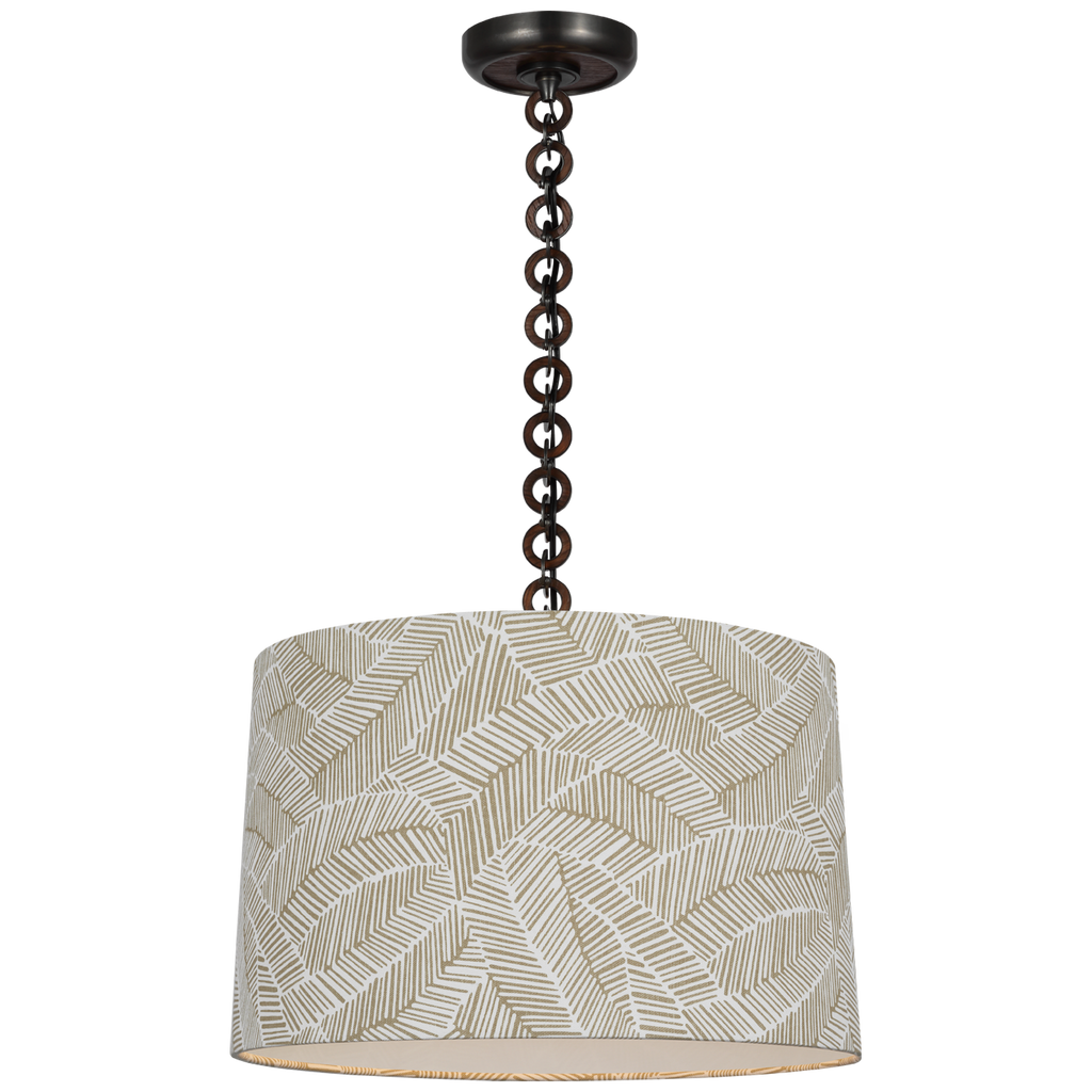 Evelyn 19" Hanging Shade | Bronze and Natural Oak | Schumacher Taupe Abstract Leaf Shade