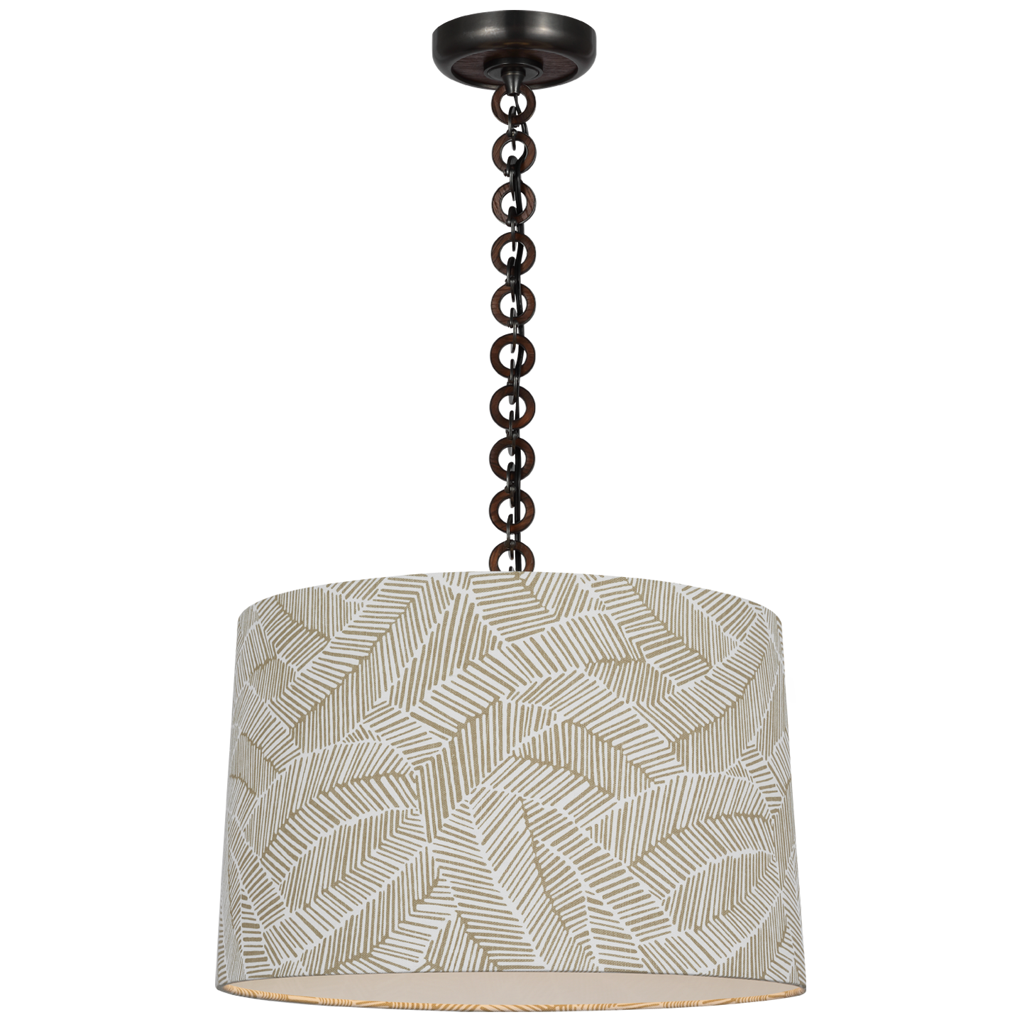 Evelyn 19" Hanging Shade | Bronze and Natural Oak | Schumacher Taupe Abstract Leaf Shade