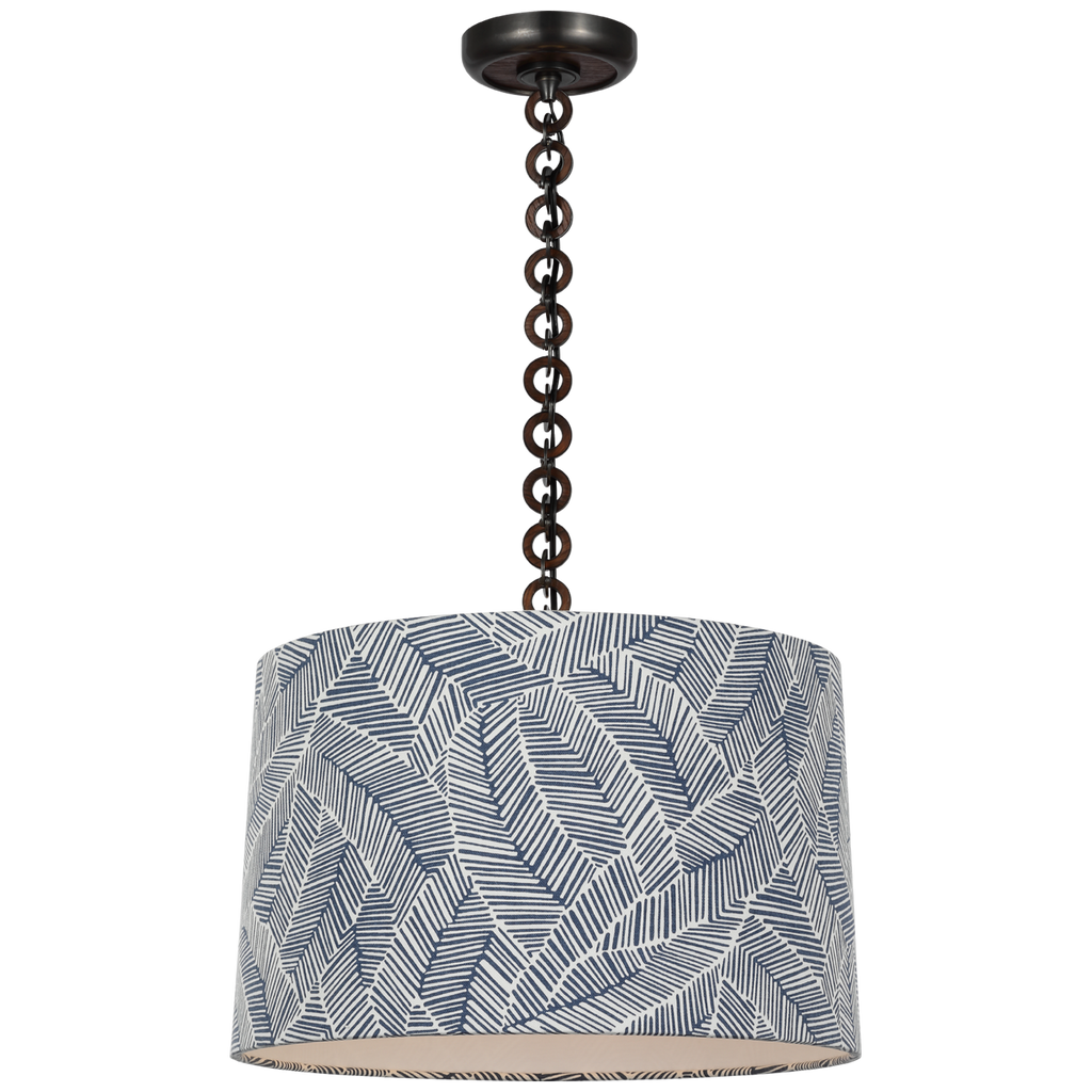 Evelyn 19" Hanging Shade | Bronze and Natural Oak | Schumacher Navy Abstract Leaf Shade