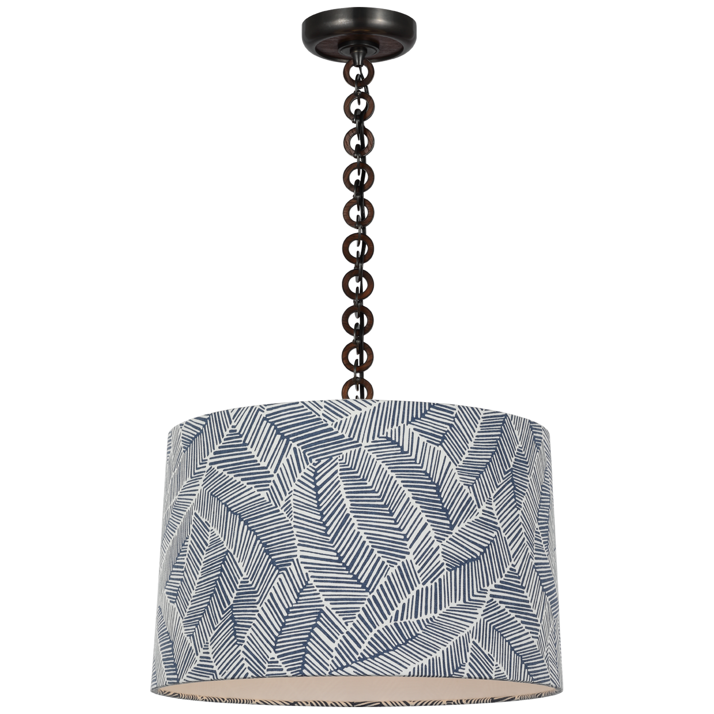 Evelyn 19" Hanging Shade | Bronze and Natural Oak | Schumacher Navy Abstract Leaf Shade