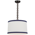 Evelyn 19" Hanging Shade | Bronze and Natural Oak | Linen Shade and Schumacher Blue Berkeley Tape