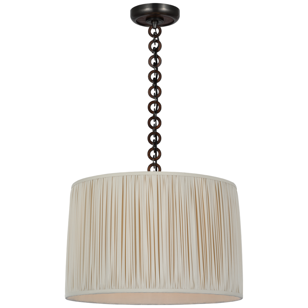 Evelyn 19" Hanging Shade | Bronze and Natural Oak | Champagne Silk Pleated Shade