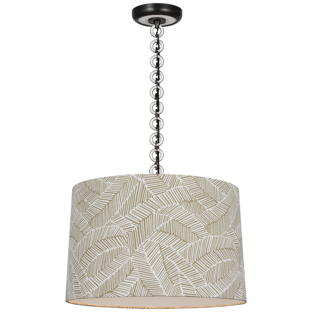 Evelyn 19" Hanging Shade | Bronze and White Oak | Schumacher Taupe Abstract Leaf Shade