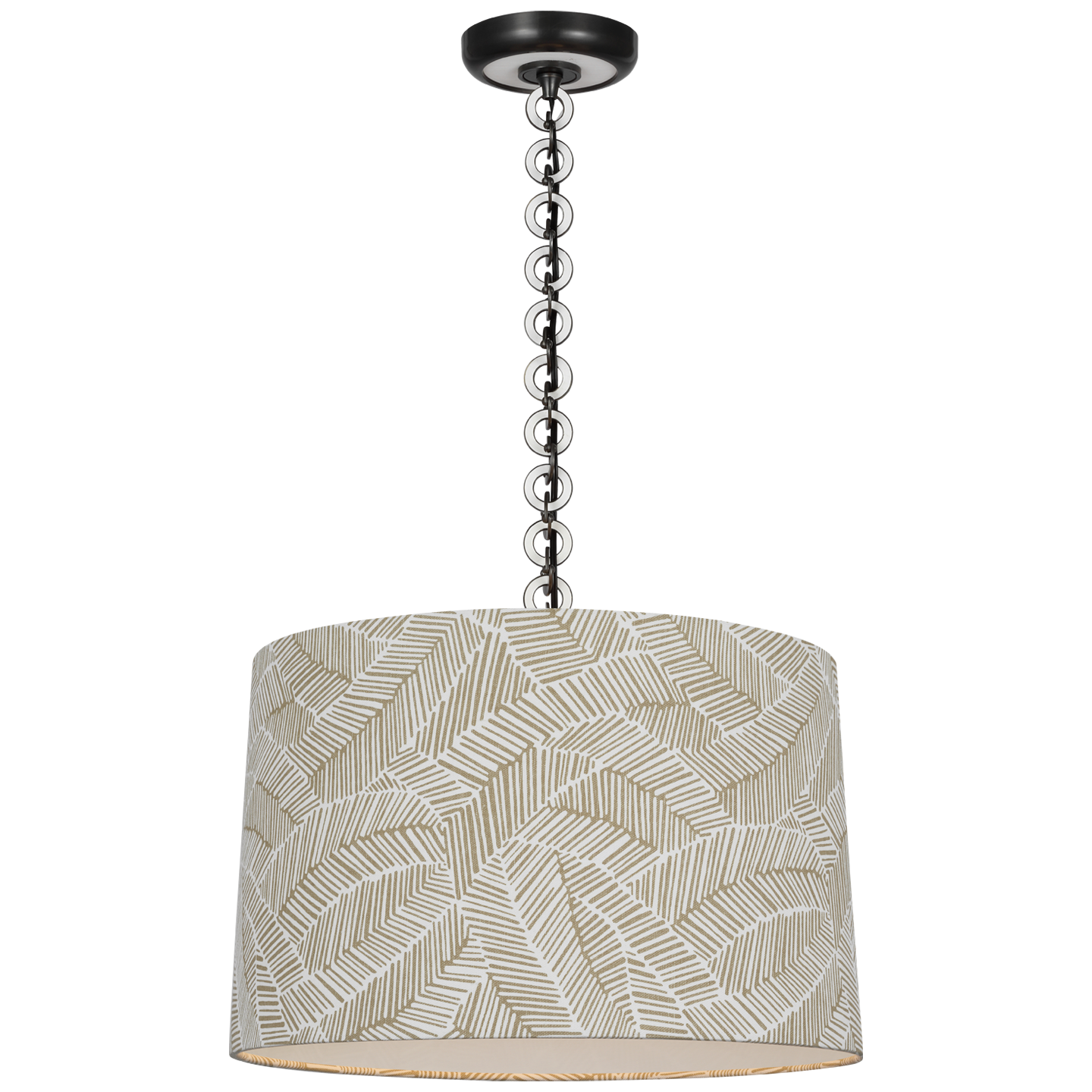 Evelyn 19" Hanging Shade | Bronze and White Oak | Schumacher Taupe Abstract Leaf Shade
