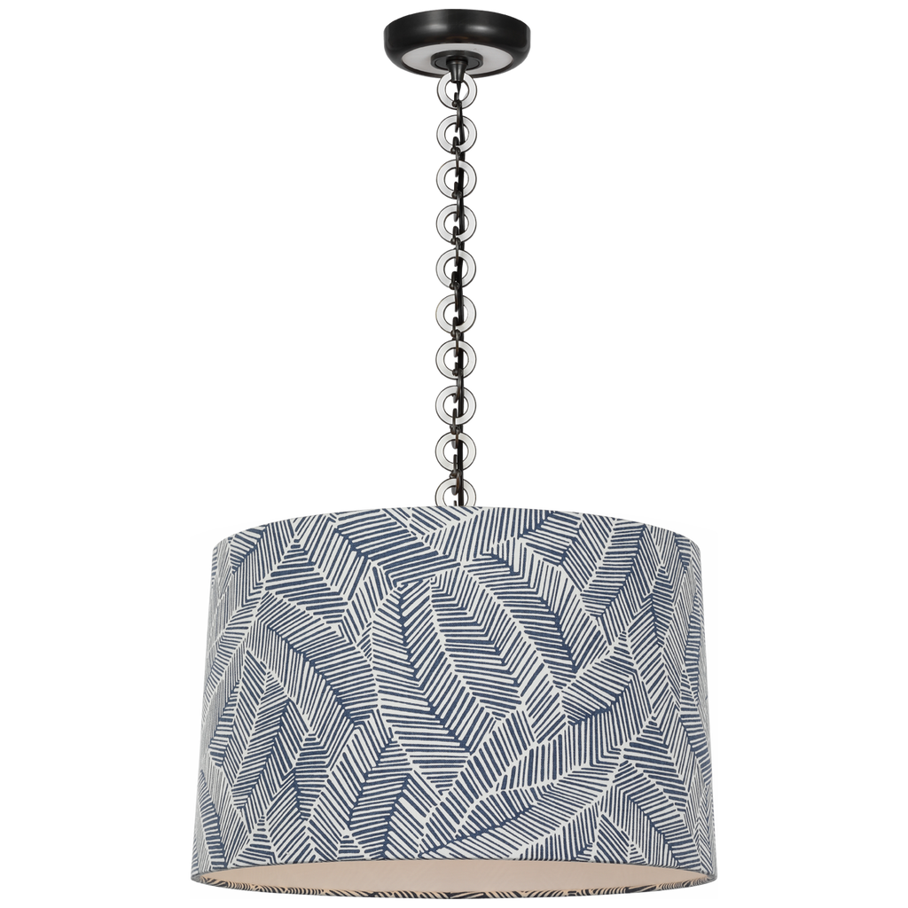 Evelyn 19" Hanging Shade | Bronze and White Oak | Schumacher Navy Abstract Leaf Shade