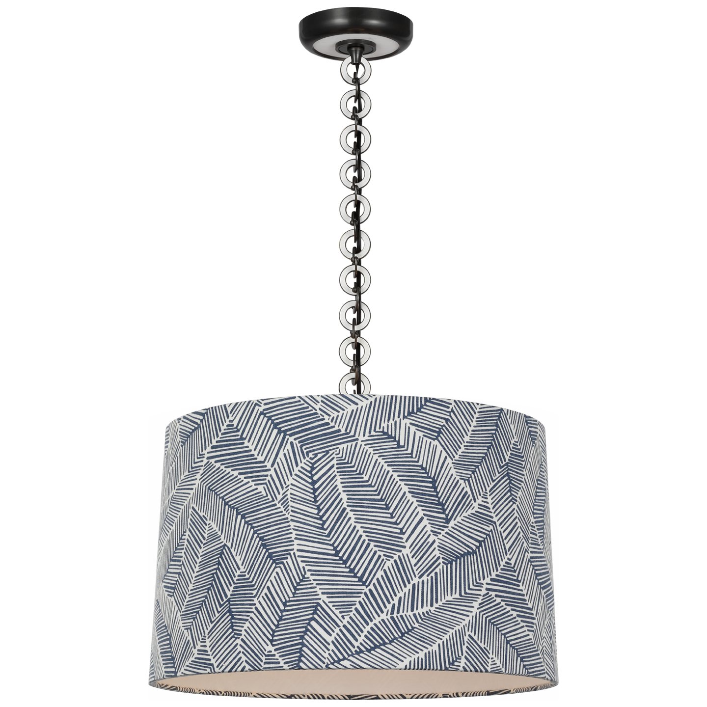 Evelyn 19" Hanging Shade | Bronze and White Oak | Schumacher Navy Abstract Leaf Shade