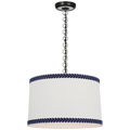 Evelyn 19" Hanging Shade | Bronze and White Oak | Linen Shade and Schumacher Blue Berkeley Tape