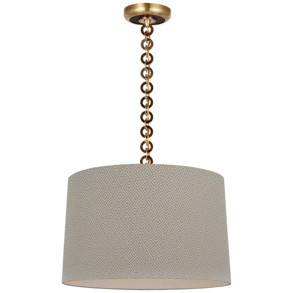 Evelyn 19" Hanging Shade | Hand-Rubbed Antique Brass and Natural Oak | Schumacher Dove Soho Weave Shade