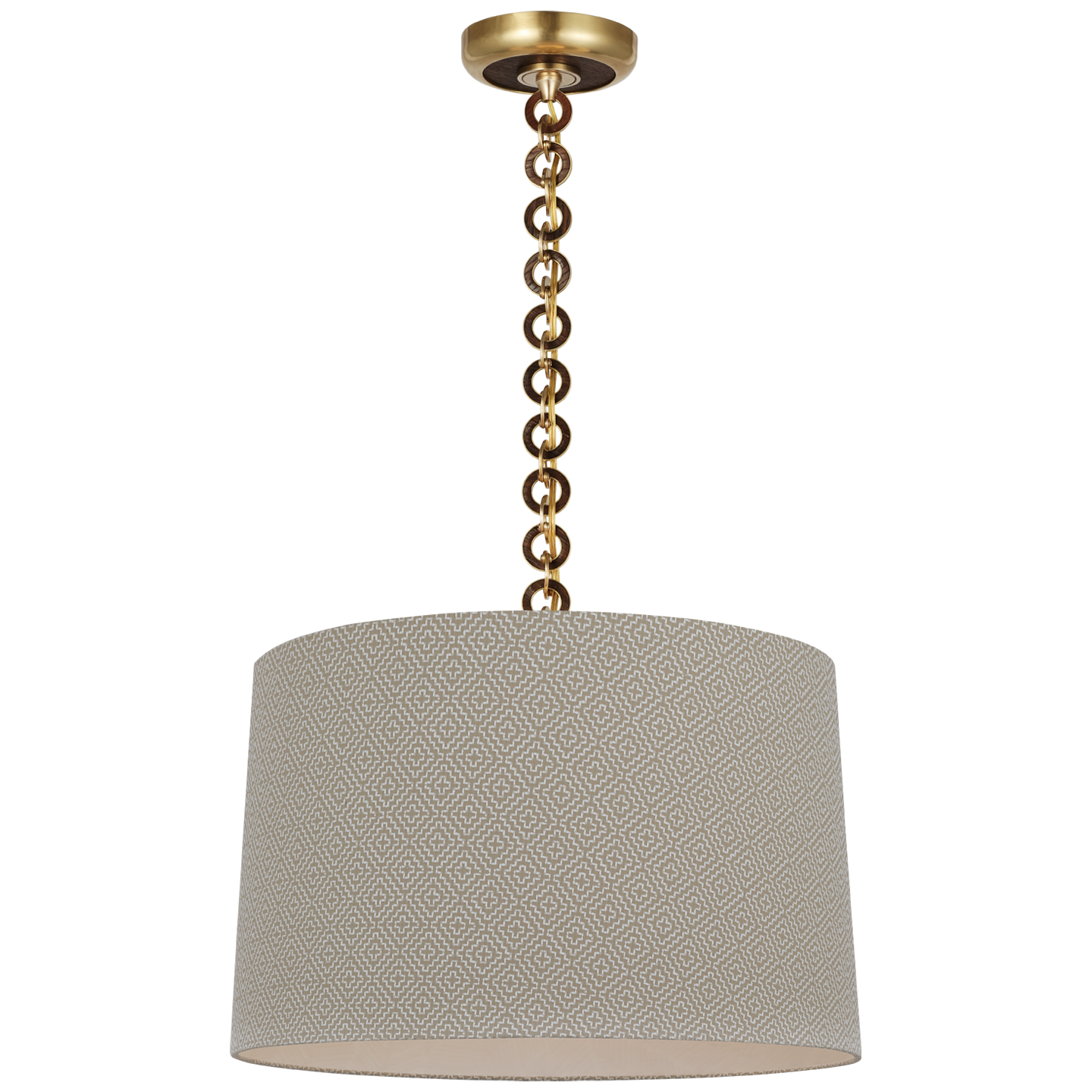 Evelyn 19" Hanging Shade | Hand-Rubbed Antique Brass and Natural Oak | Schumacher Dove Soho Weave Shade